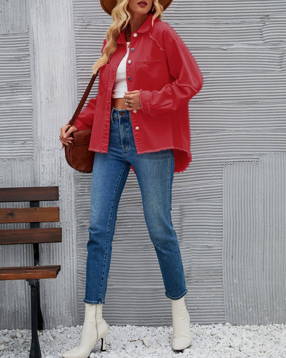 Pop color frayed edge oversized denim jacket