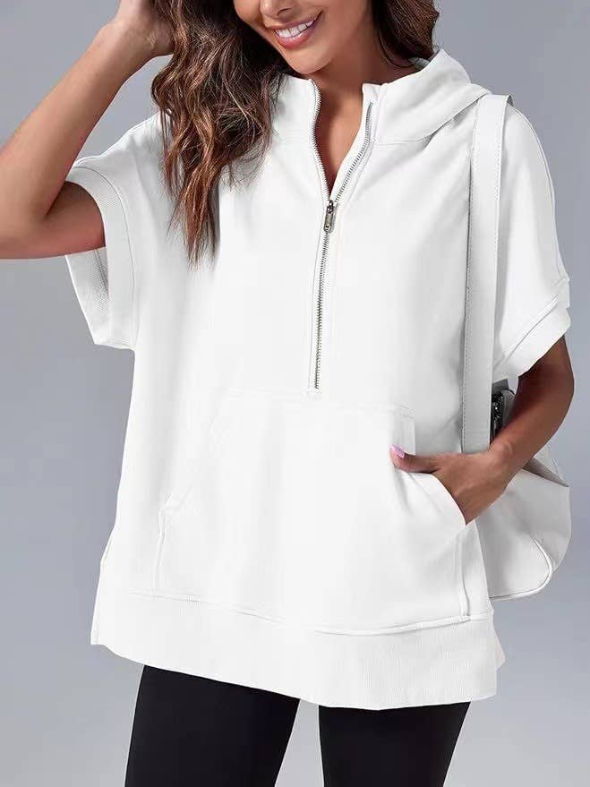 Laidback half zip short sleeve oversized Sweatshirts