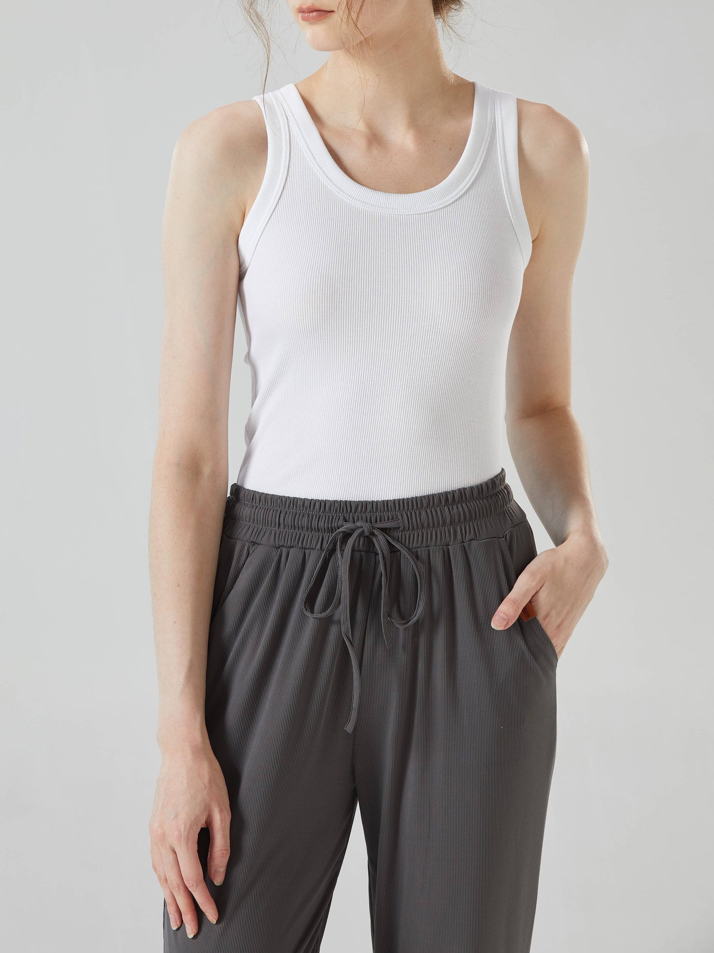 Base cotton round neck rib knit basic white tank top