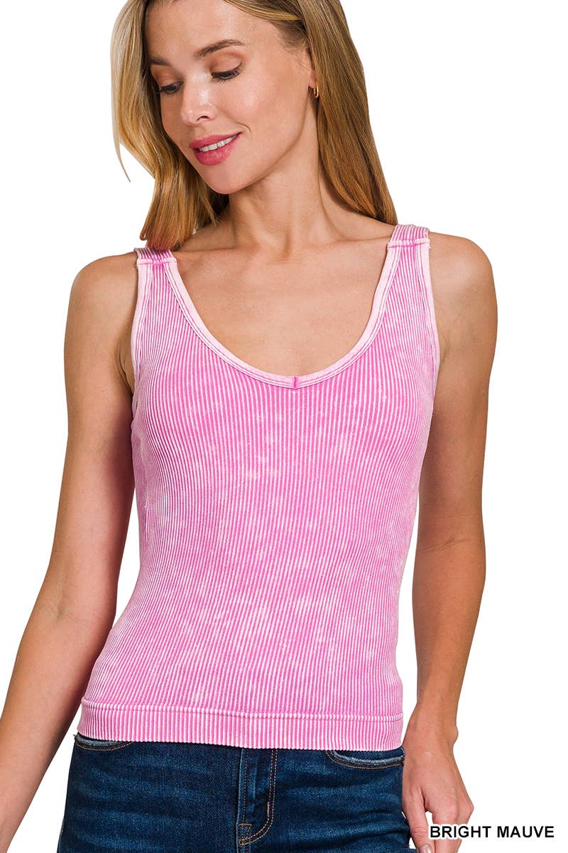 0622 Stone Washed Ribbed Tank Top W/ Bra Pad SI-26016