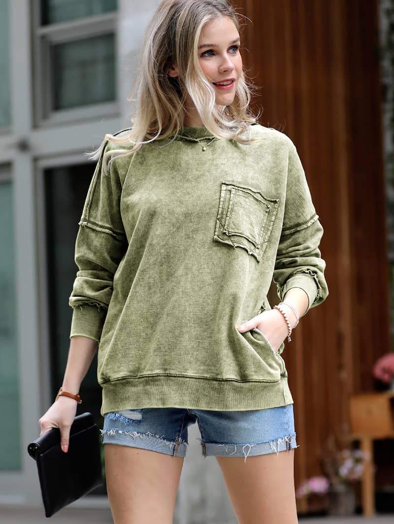French terry washed pullover w/ side pocket