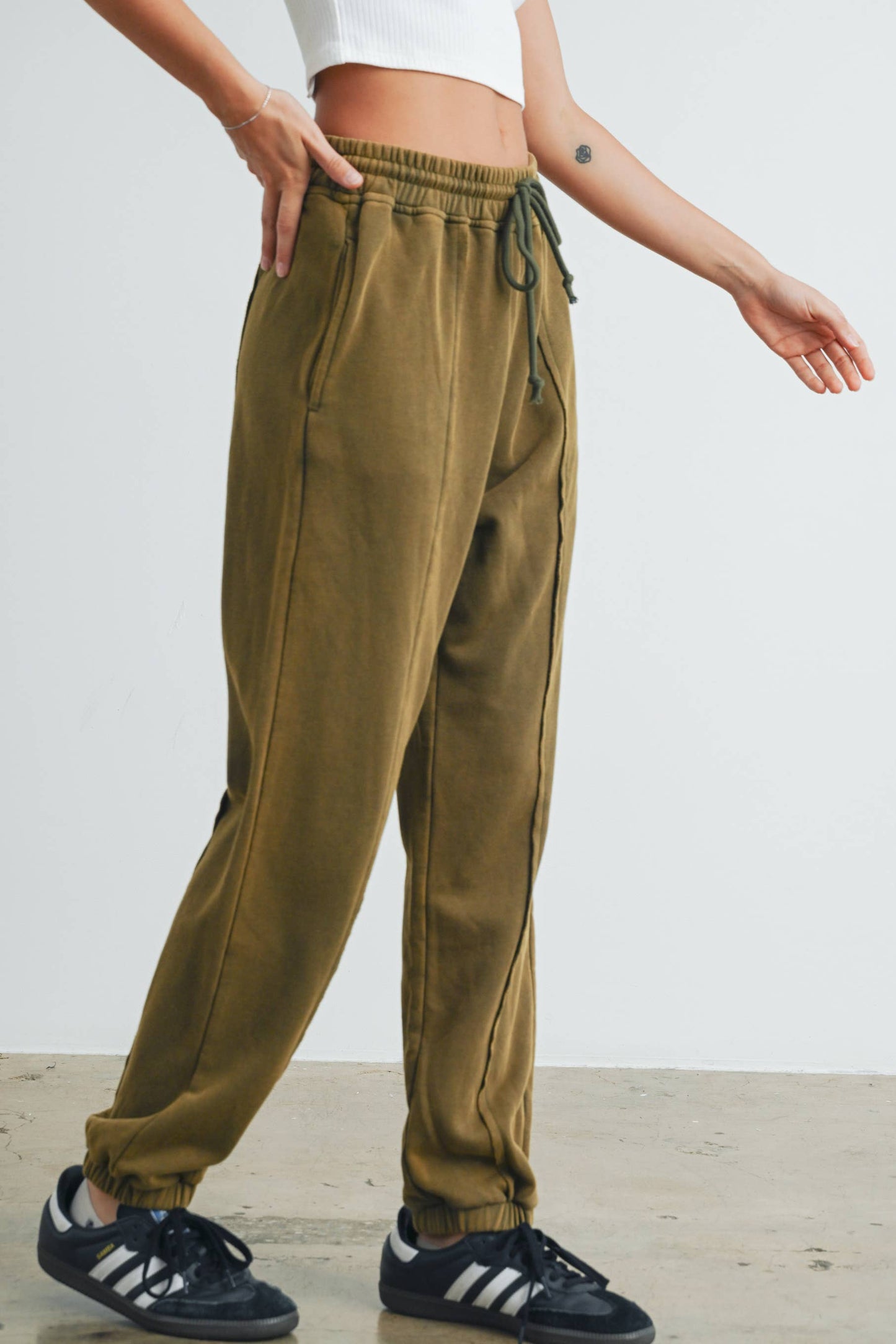 Washed French Terry Drawstring Jogger Pants - BMP7280