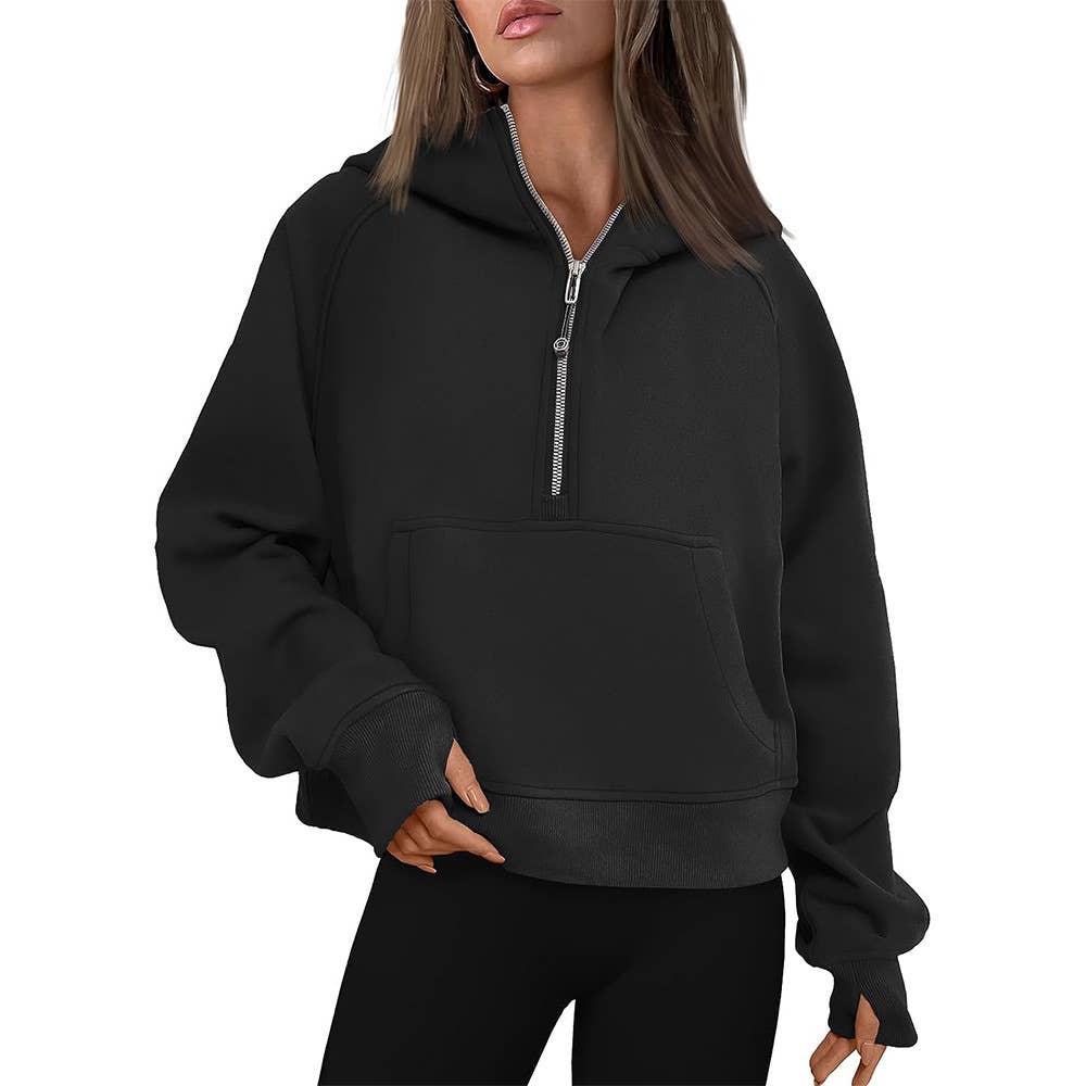 Athleisure half zip fleece lined pullover sweatshirt