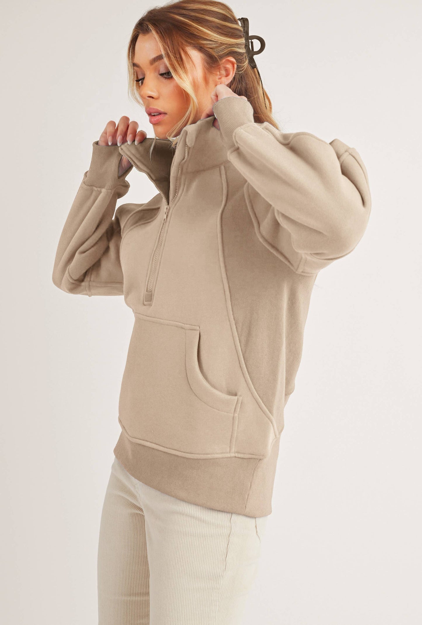 986DK Long Dove Funnel Neck Half Zip 1