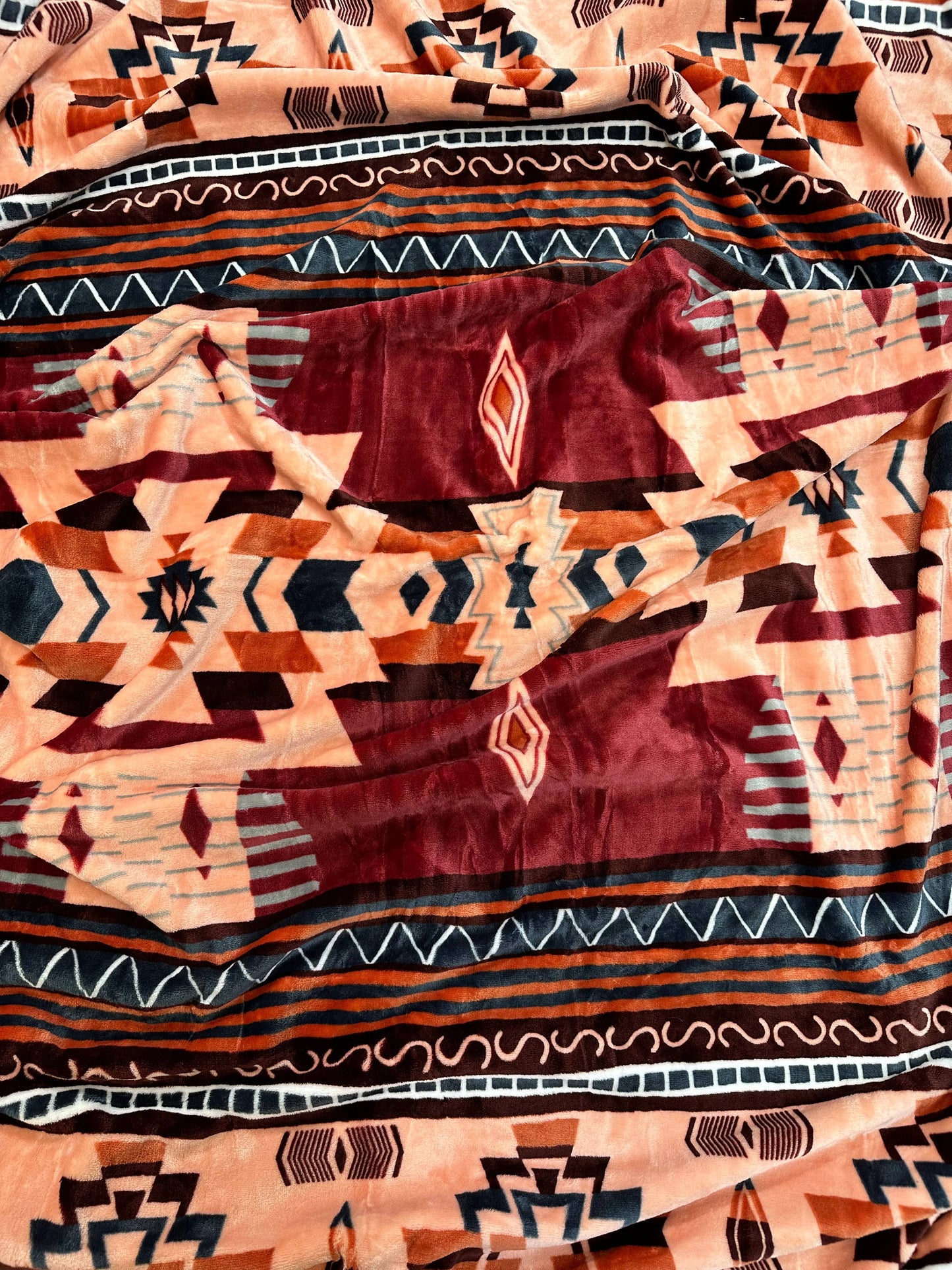 Rust Southwest Aztec King Size Super Soft Plush Blanket