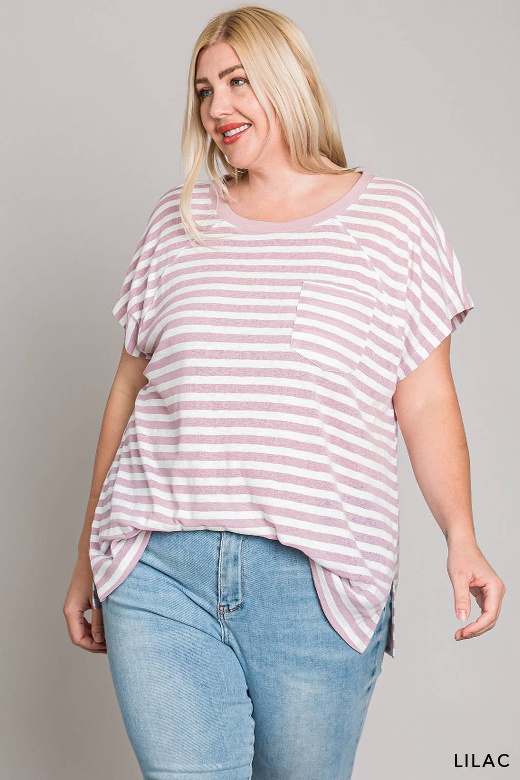 63581_CURVY - Striped Knit Top for Women