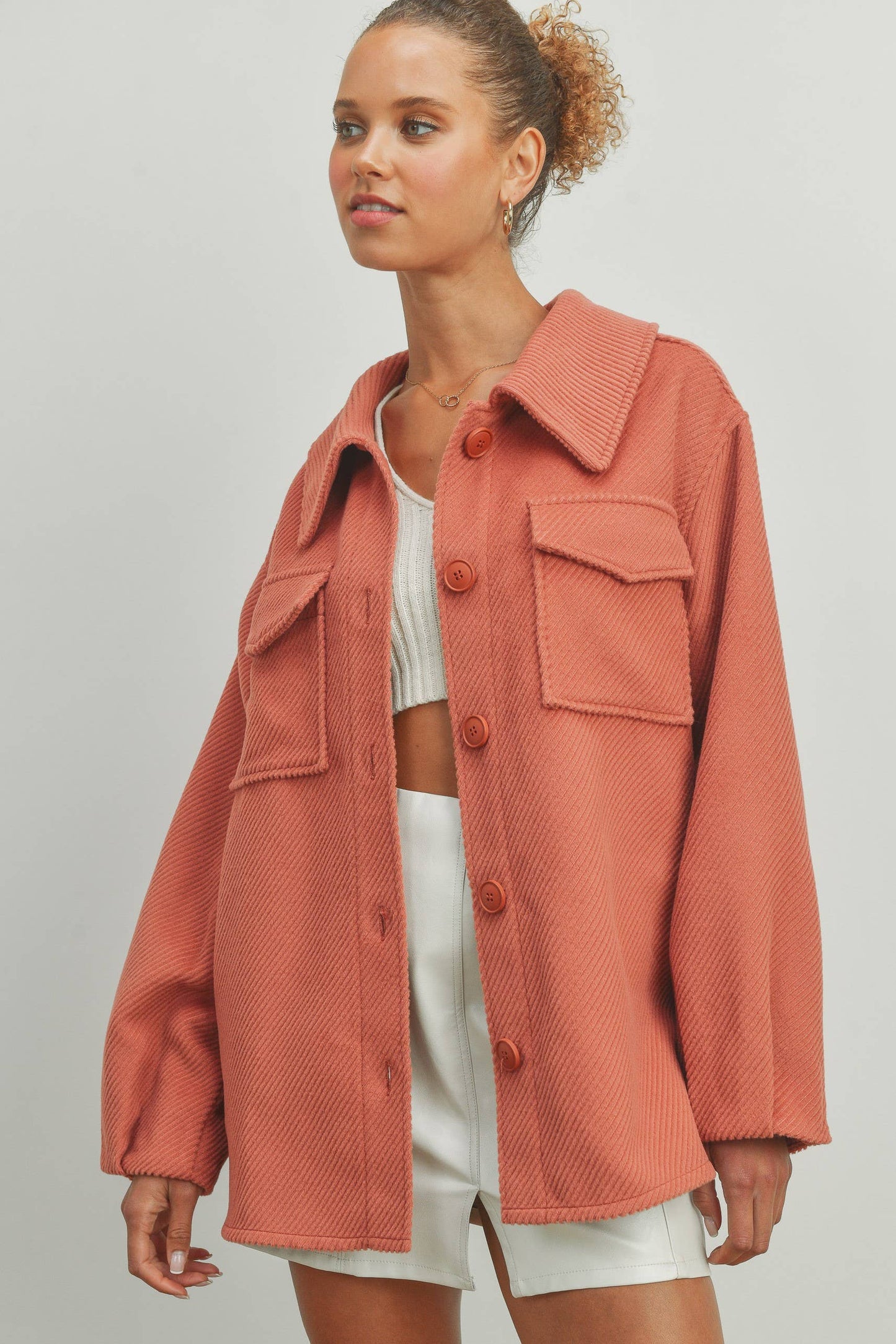 Solid Fall/Winter Shacket Coat - BMJ7013