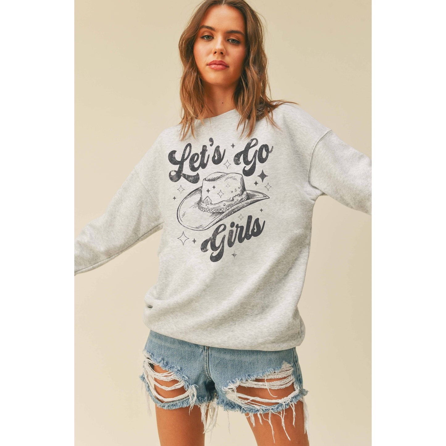 Lets Go Girls Cowboy Hat Graphic Sweatshirt