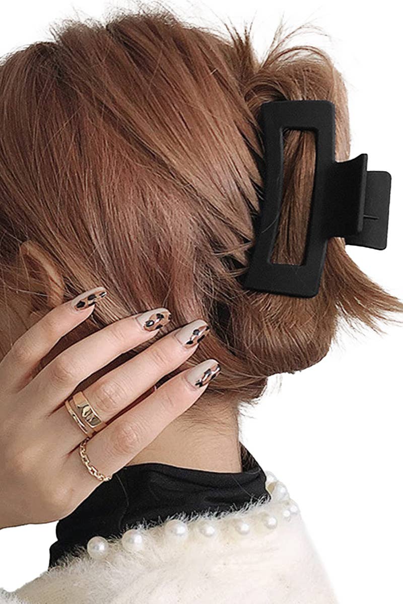 Matte Black Wide Block Clip Y2K Fashion Hair Claw