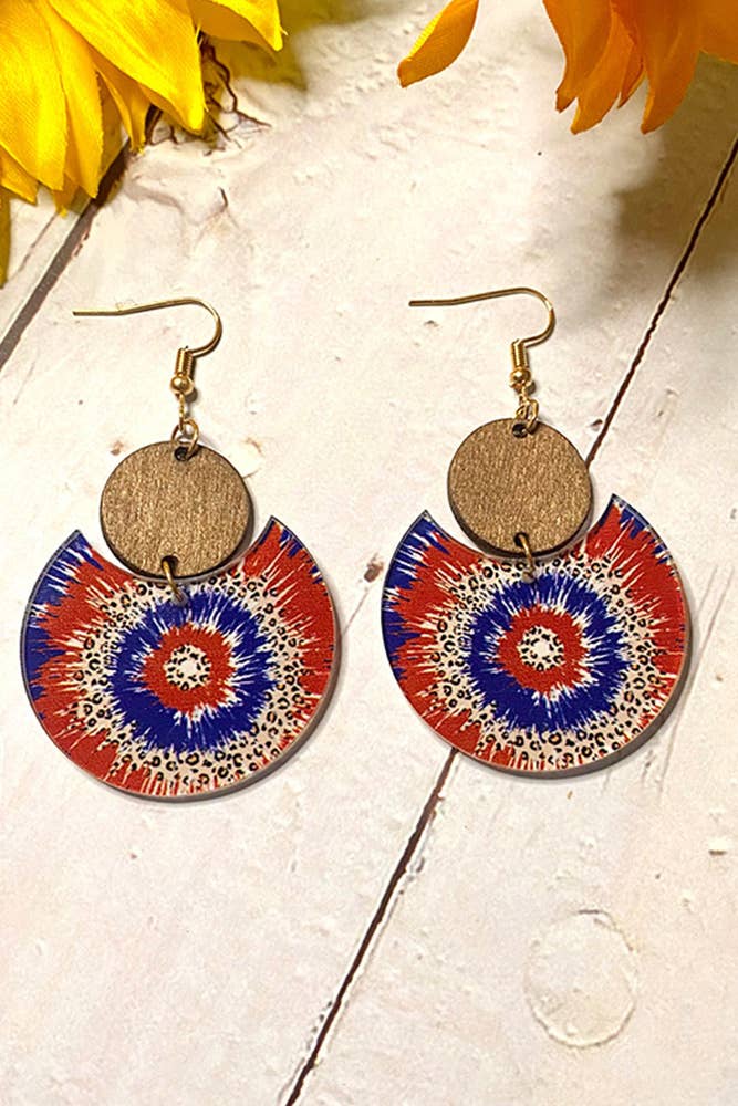 Independence Day American Flag Wood Earrings ZZKF1096