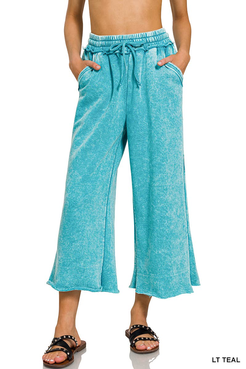 WASHED FLEECE PALAZZO SWEATPANTS WITH POCKET