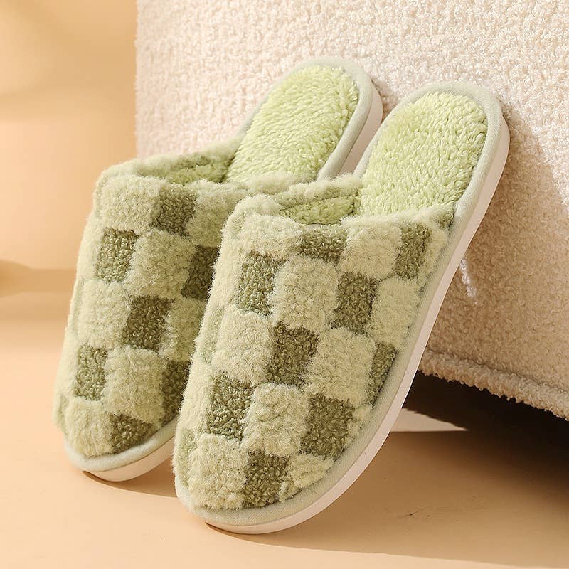 Checkered Slippers plush plaid home indoor couples slippers