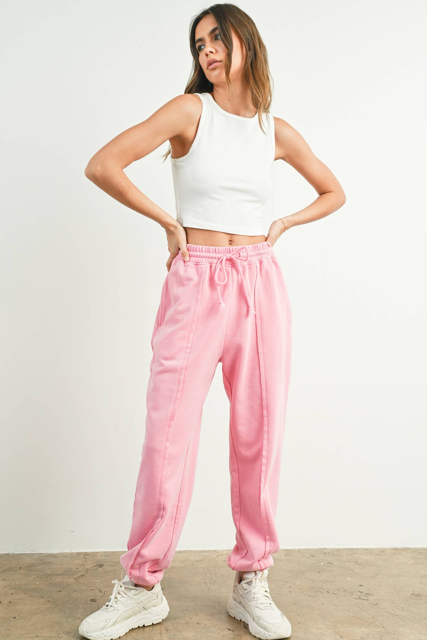 Washed French Terry Drawstring Jogger Pants - BMP7280