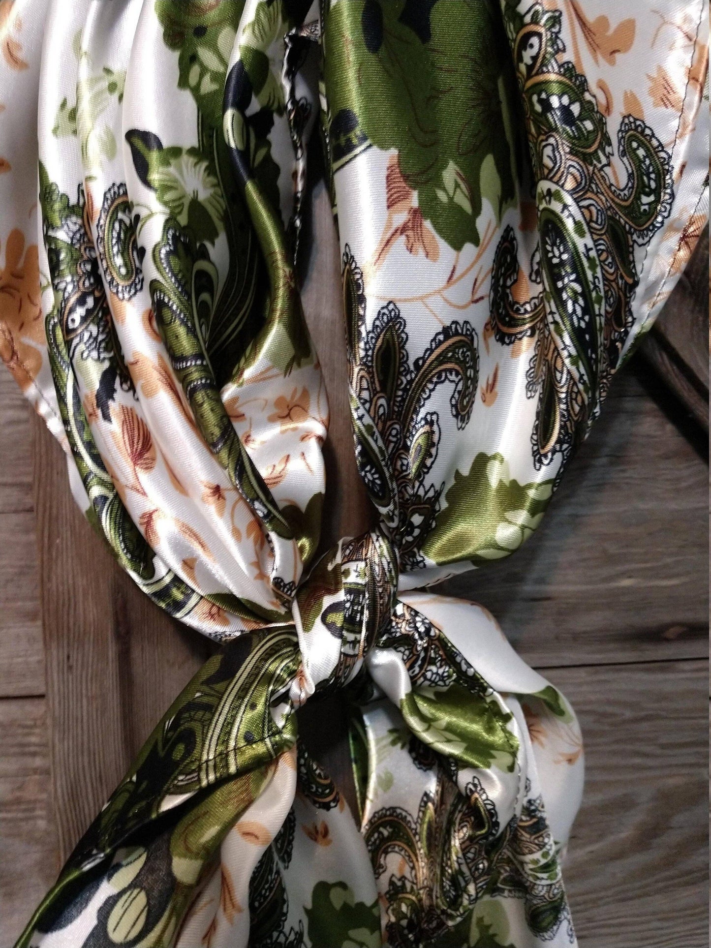 Wild Rag Green Ivory Floral Paisley Western Cowboy Neck Scarf Bandanna by Double B Wild Rags