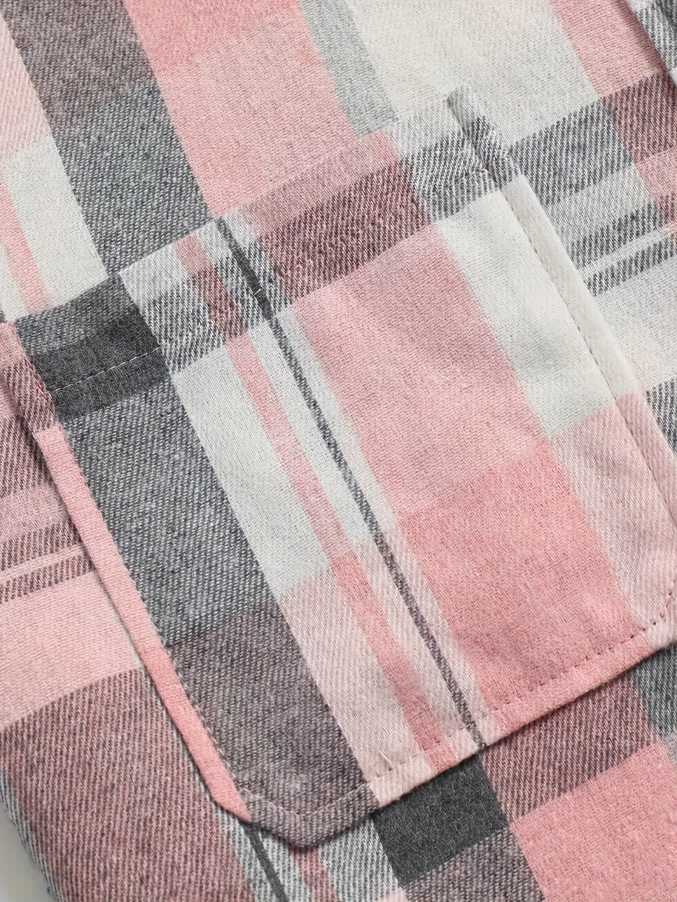 Autumn pink plaid shirt jacket