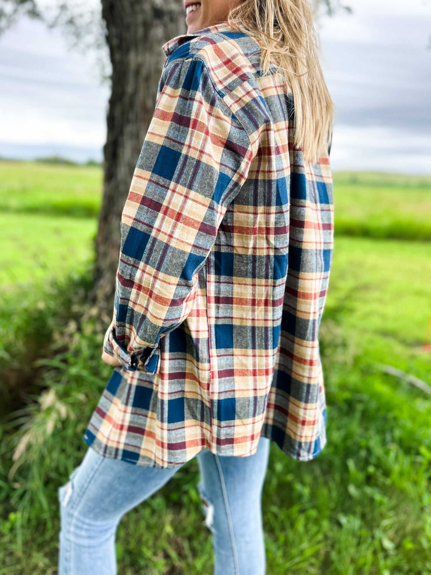 AFC Western Fall 2024 Mustard Plaid Flannel Shacket