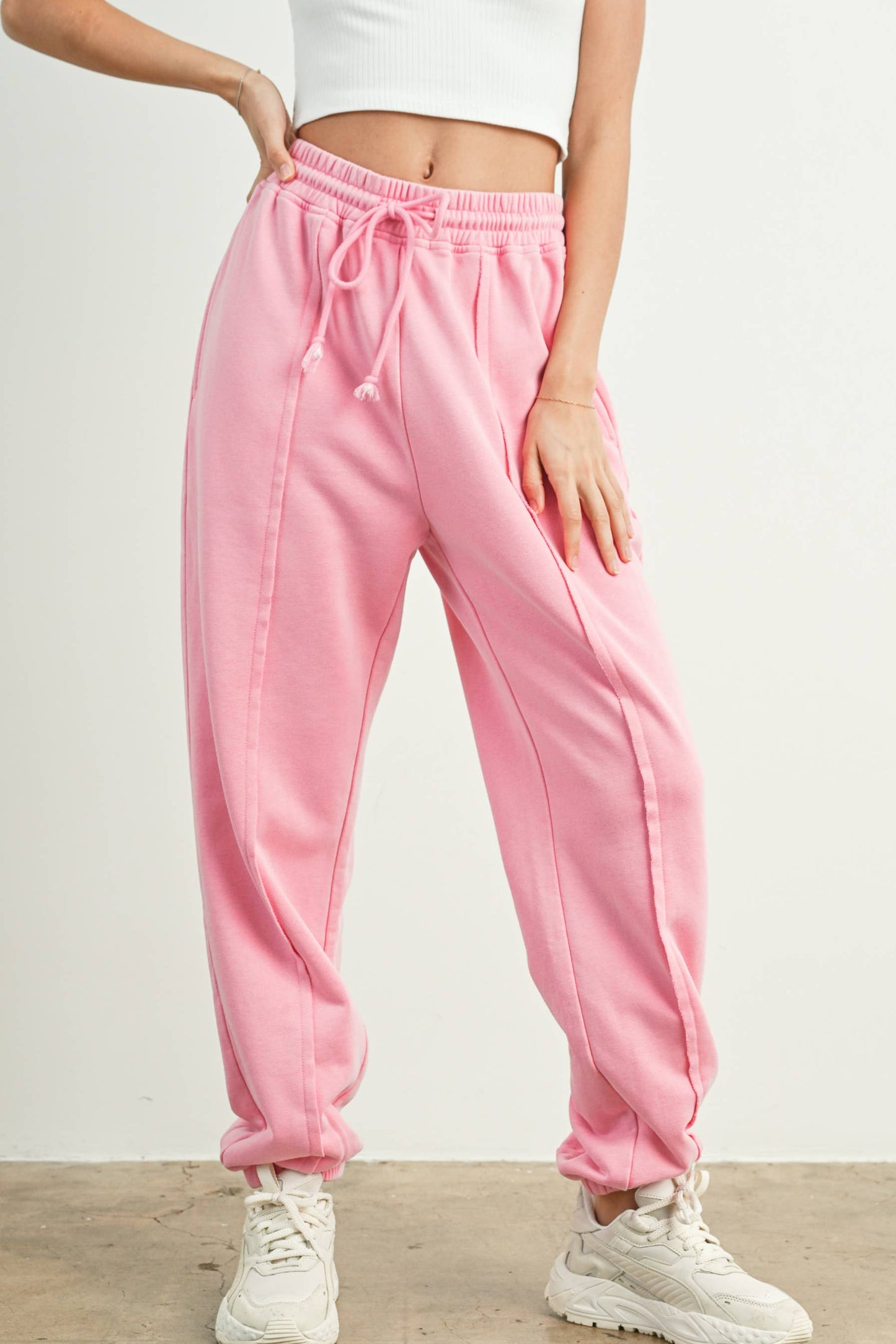 Washed French Terry Drawstring Jogger Pants - BMP7280