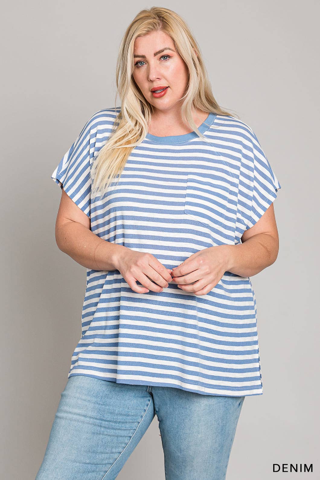 63581_CURVY - Striped Knit Top for Women