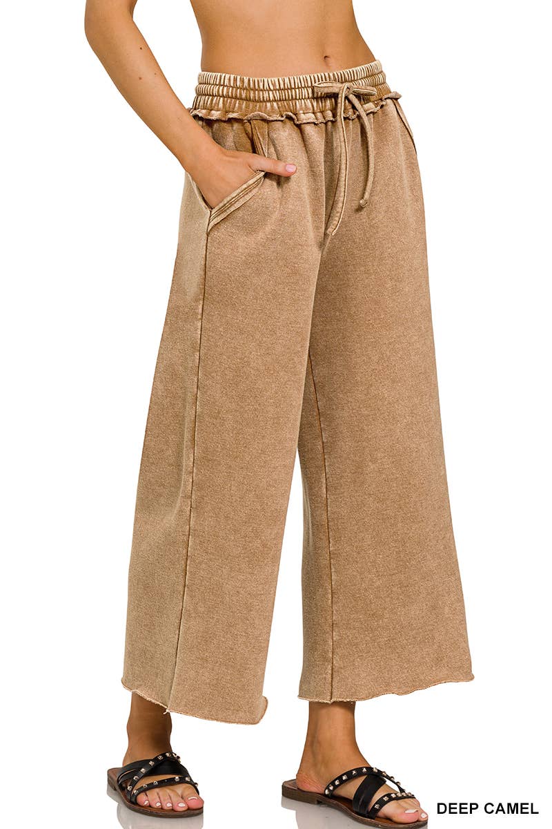 WASHED FLEECE PALAZZO SWEATPANTS WITH POCKET