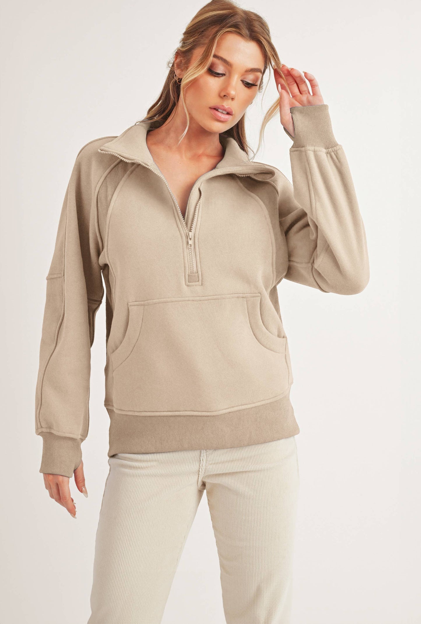 986DK Long Dove Funnel Neck Half Zip 1