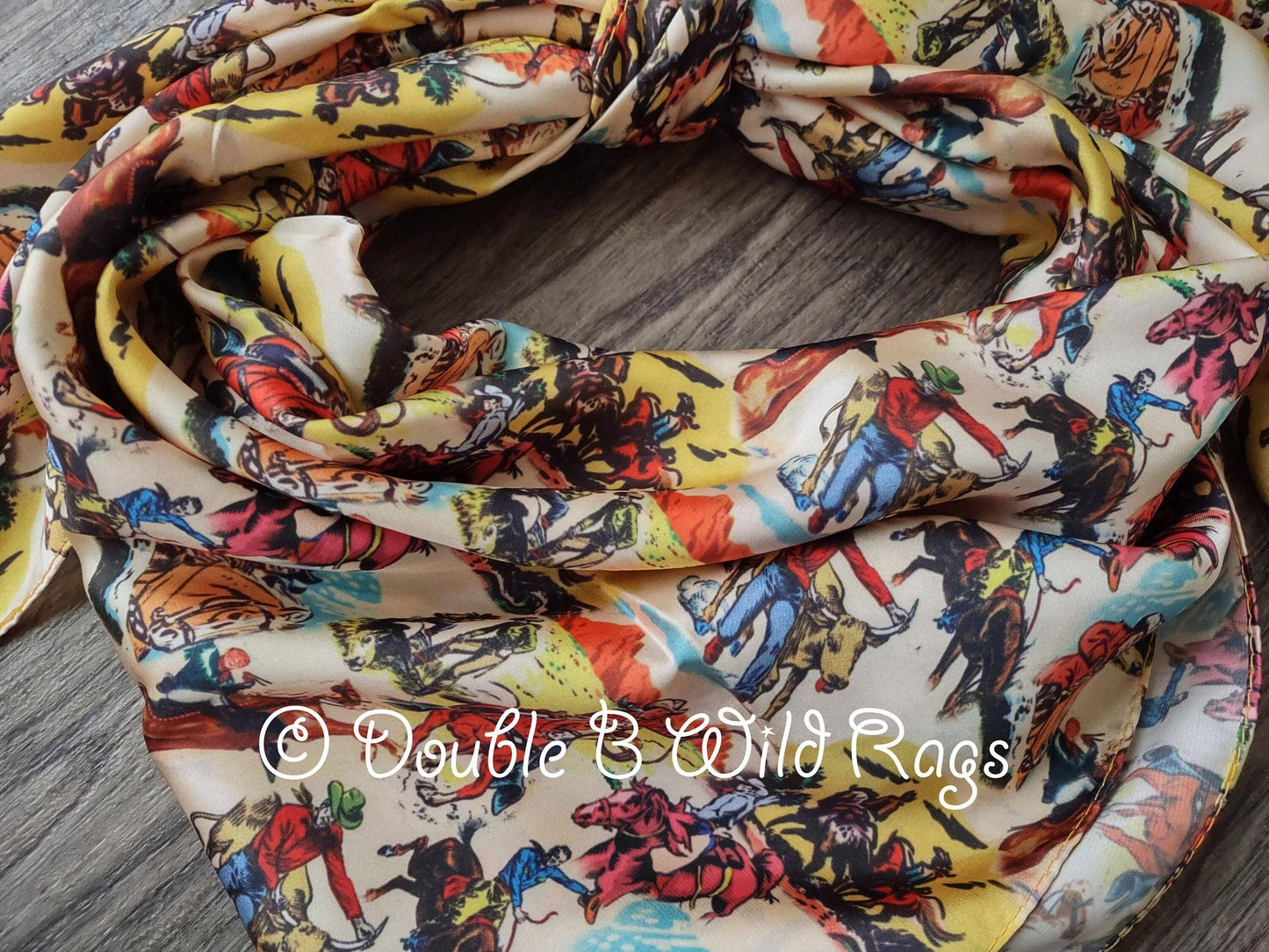 WILD RAG Vintage Retro Cowboy Cartoon Comic Book Western Neck Scarf Bandanna by Double B Wild Rags