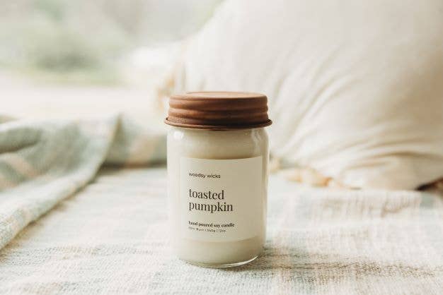 Fall Farmhouse Candle - Rust Lid Wood Wick 100% Soy Wax