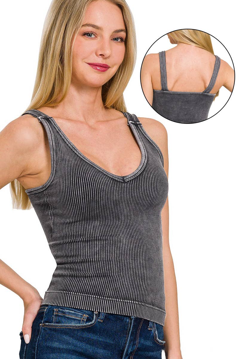 0622 Stone Washed Ribbed Tank Top W/ Bra Pad SI-26016