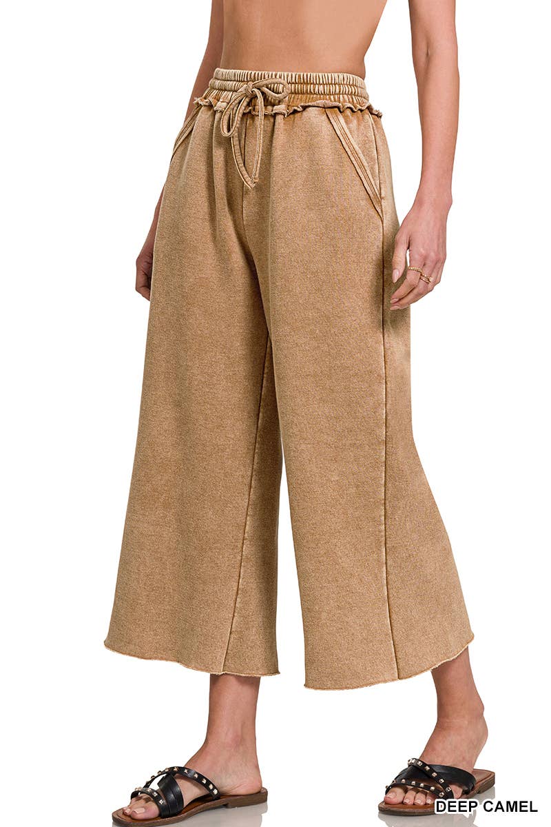 WASHED FLEECE PALAZZO SWEATPANTS WITH POCKET