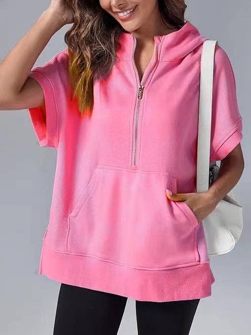 Laidback half zip short sleeve oversized Sweatshirts