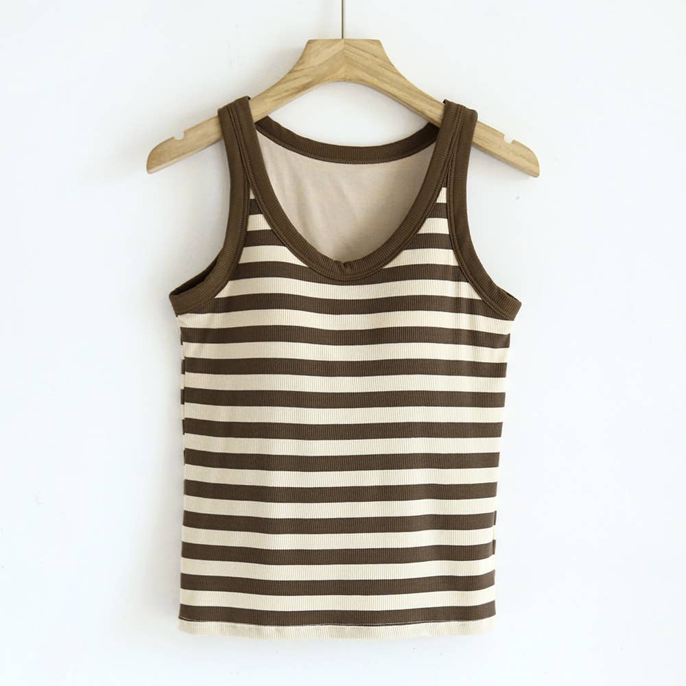 Contrast stripe scoop neck built-in bra tank top