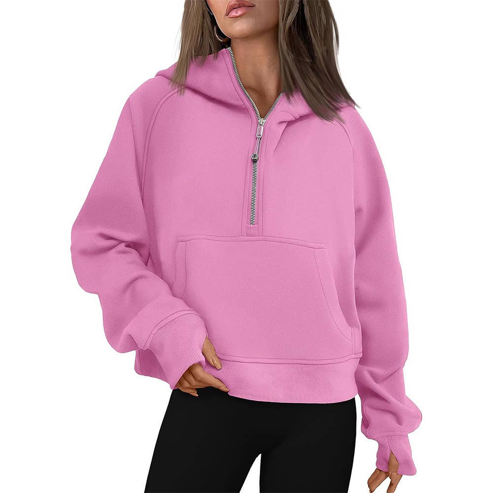 Athleisure half zip fleece lined pullover sweatshirt