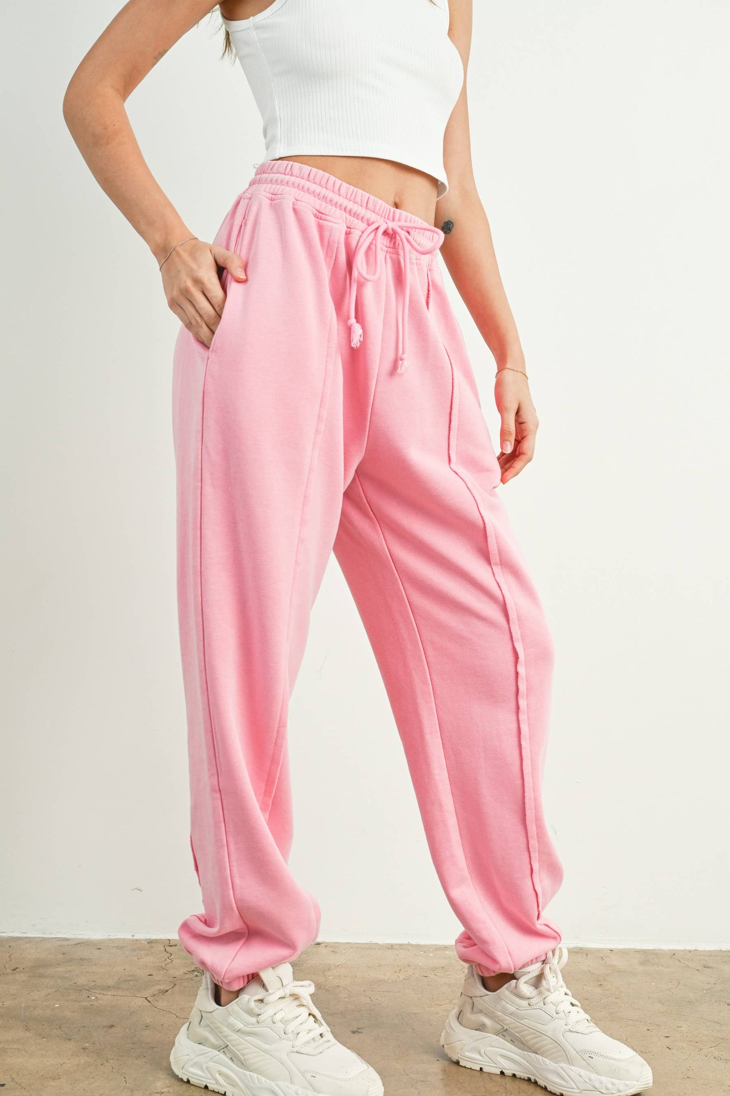 Washed French Terry Drawstring Jogger Pants - BMP7280