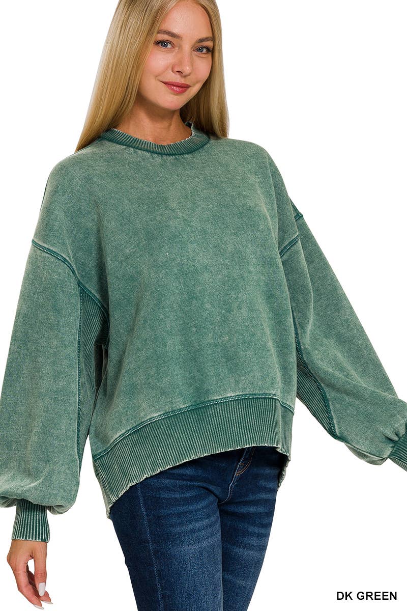 0616 Acid Wash Fleece Oversized Pullover SI-25156