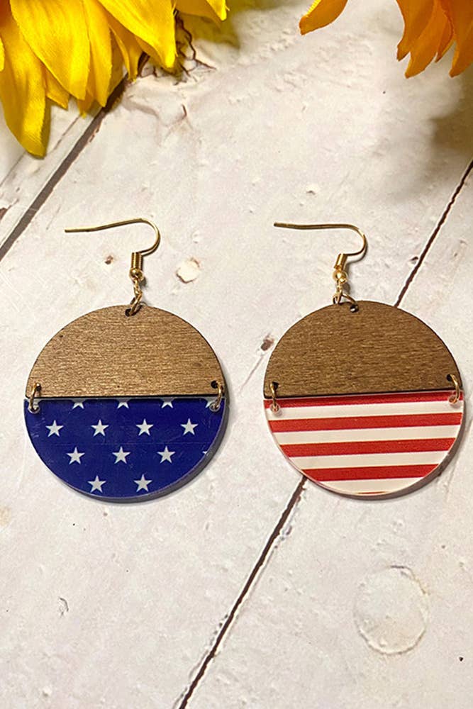 Independence Day American Flag Wood Earrings ZZKF1096