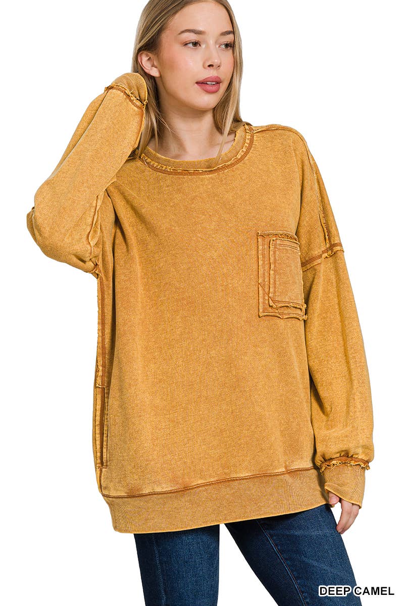 French terry washed pullover w/ side pocket