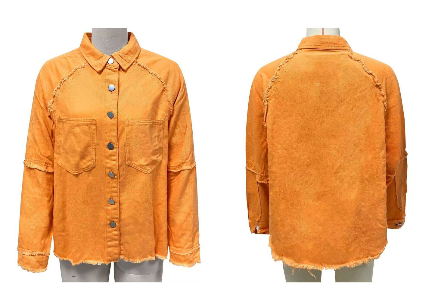 Pop color frayed edge oversized denim jacket