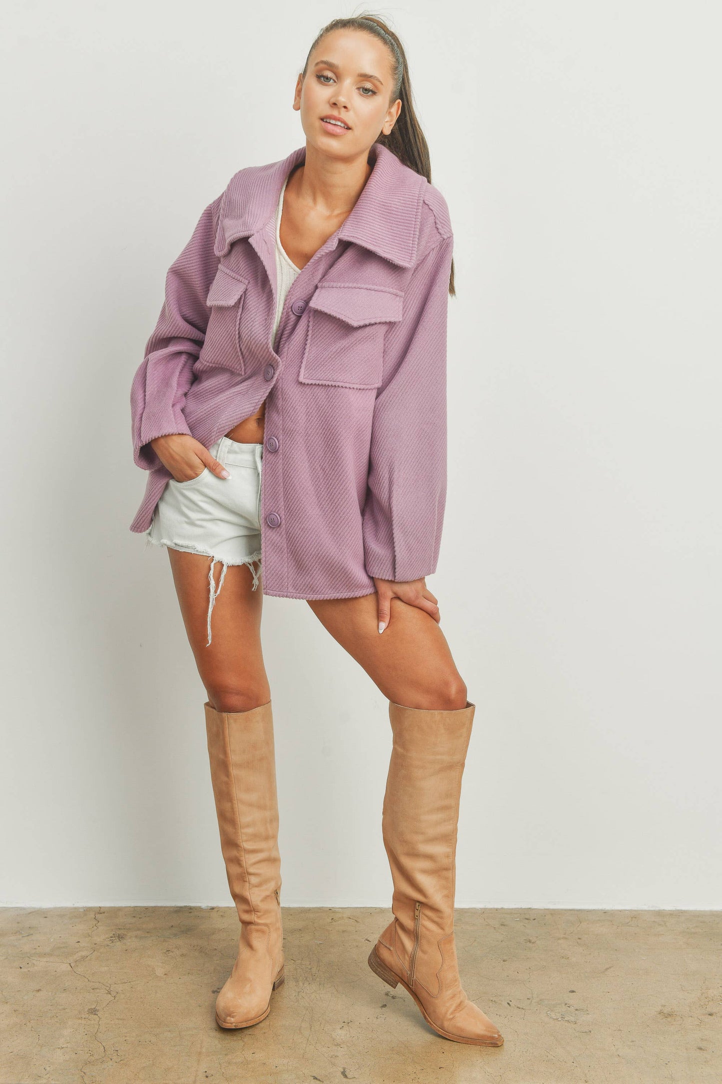 Solid Fall/Winter Shacket Coat - BMJ7013