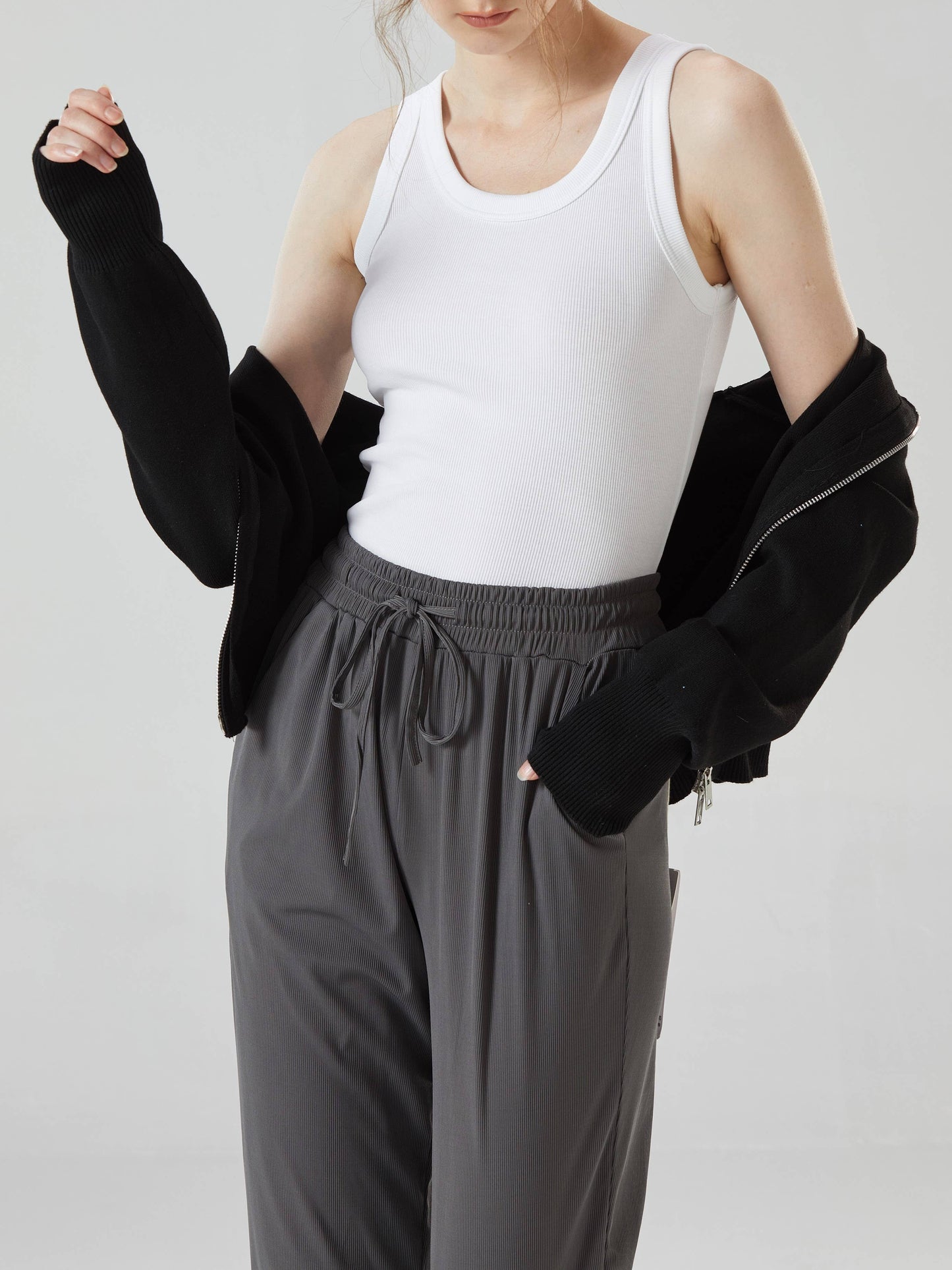 Base cotton round neck rib knit basic white tank top