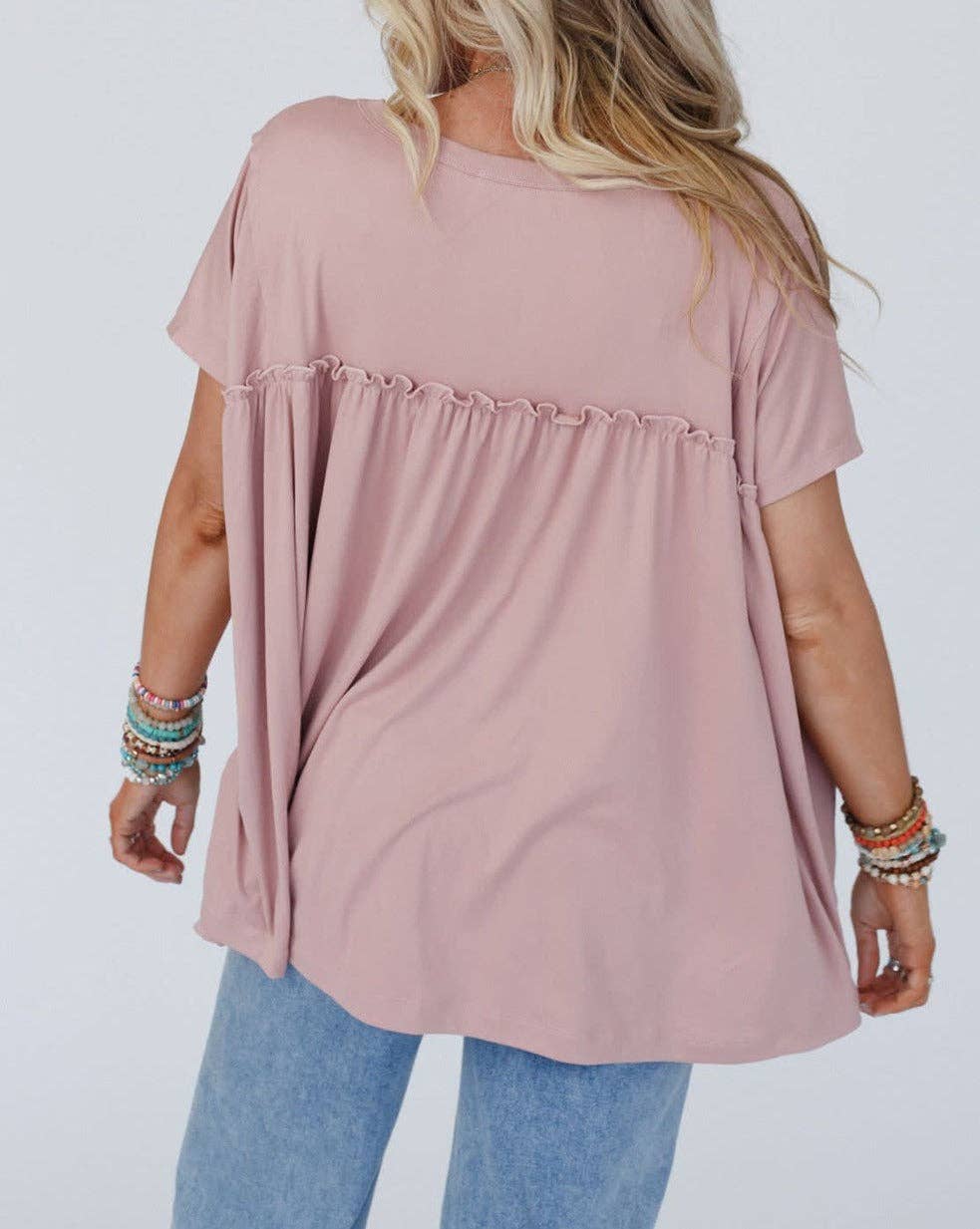 Ruffled Trim Loose Babydoll Tee