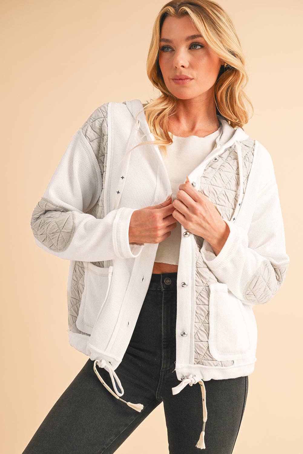 Felisha Quilted Patchwork Hooded Jacket | S-XL