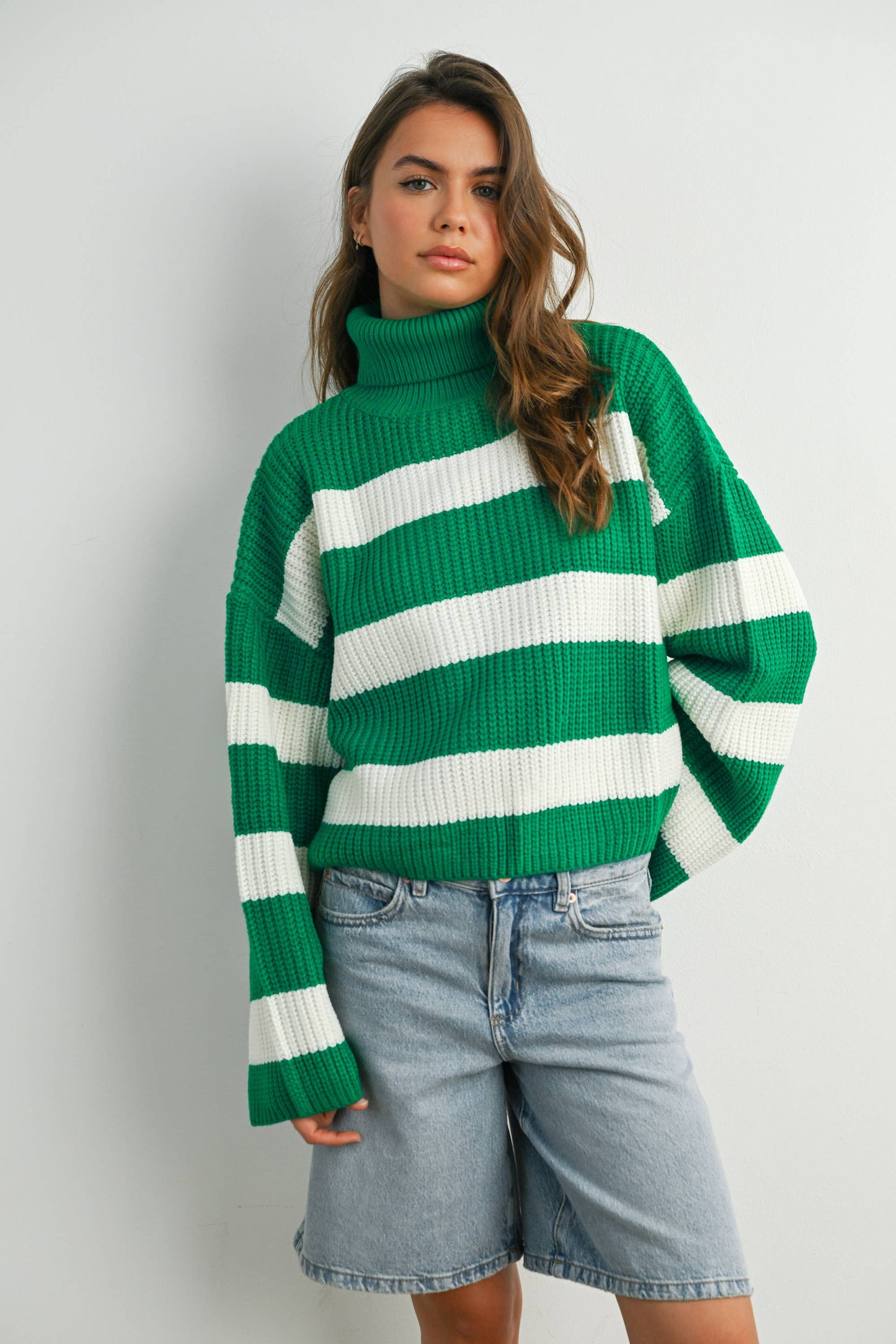 Striped Turtleneck Pullover Sweater - BMW7480