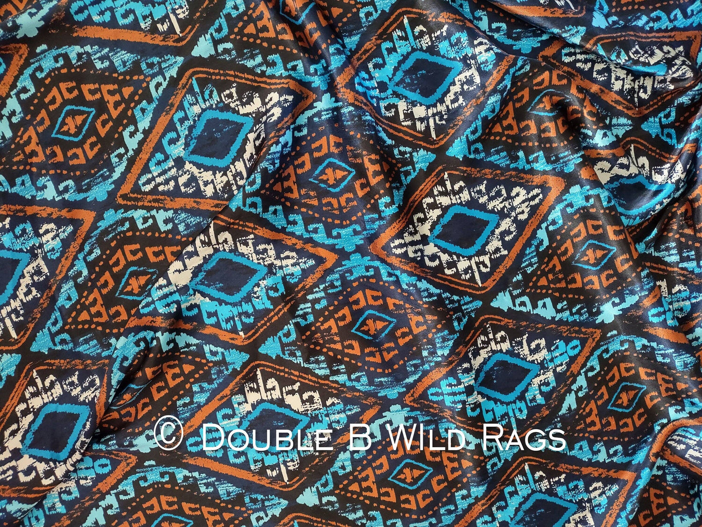 WILD RAG Tribal Aztec Turquoise, Rust Orange, White Western Cowboy Neck Scarf Bandana by Double B Wild Rags