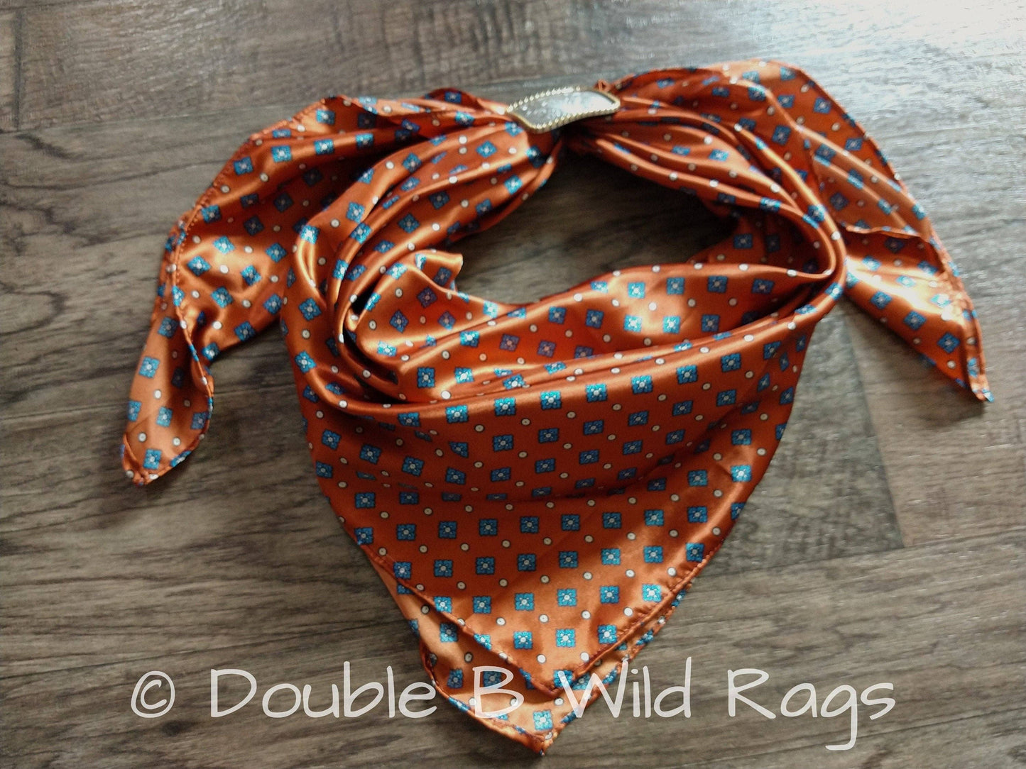 WILD RAG Blue Motif on Burnt Orange Cowboy Western Neck Scarf Bandanna by Double B Wild Rags