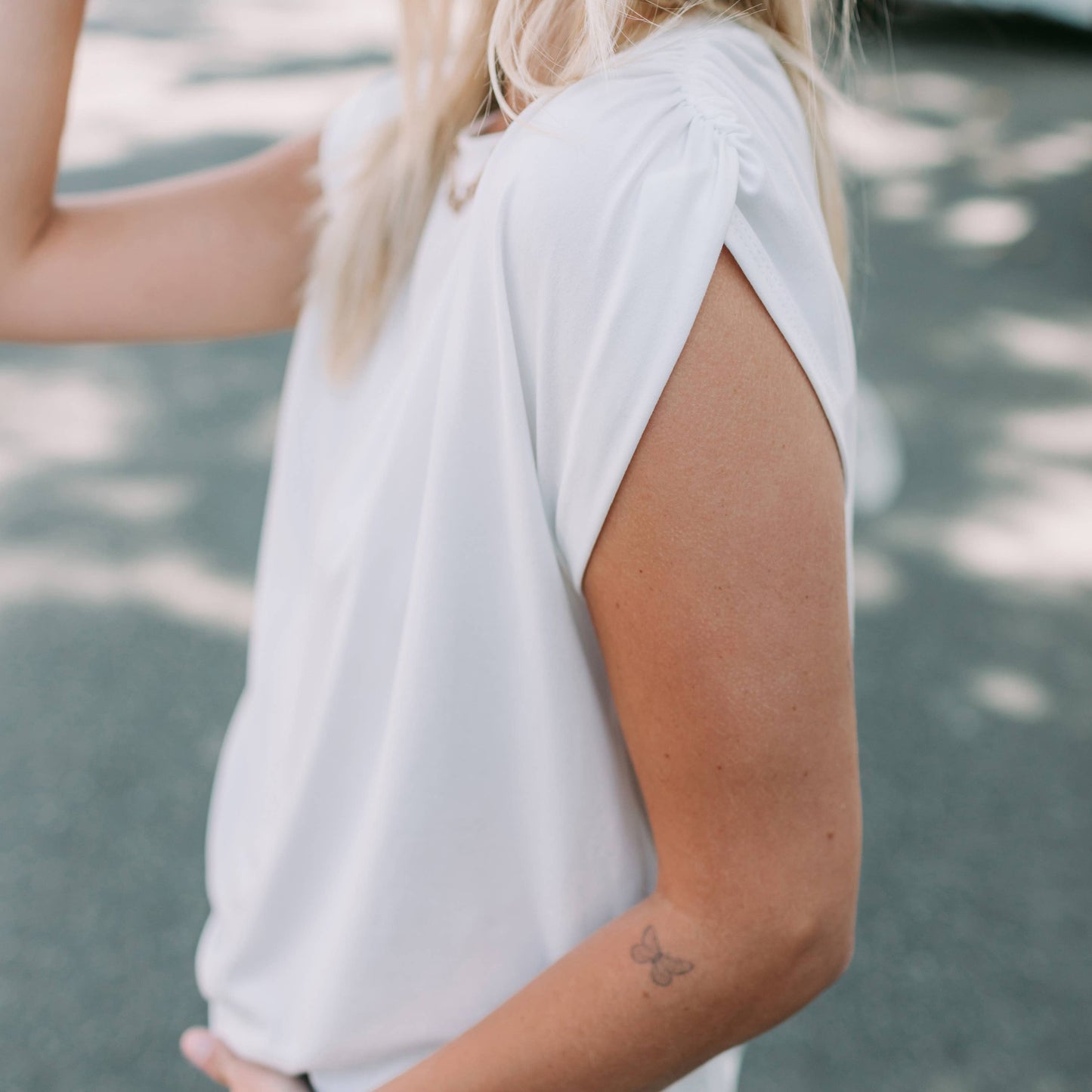 Plus Size Super Soft Casual Ruched Shoulder Tee