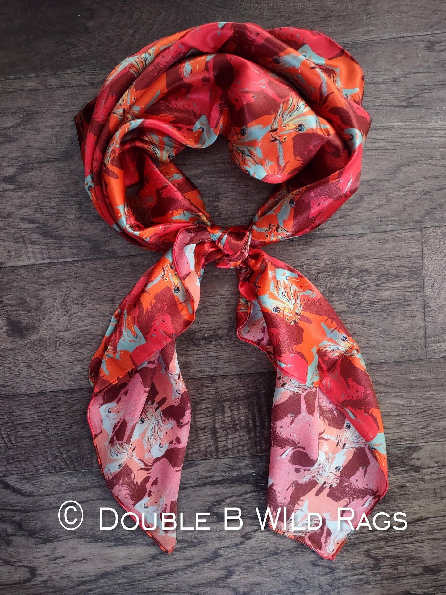 Wild Rag 100% SILK 810 Red Running Horses Cowboy Western Neck Scarf Bandanna by Double B Wild Rags