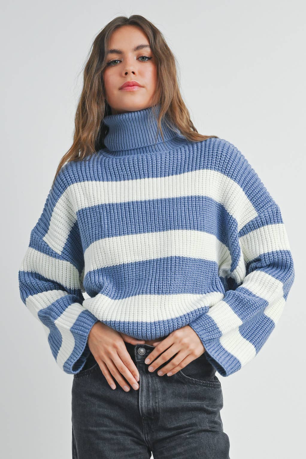 Striped Turtleneck Pullover Sweater - BMW7480