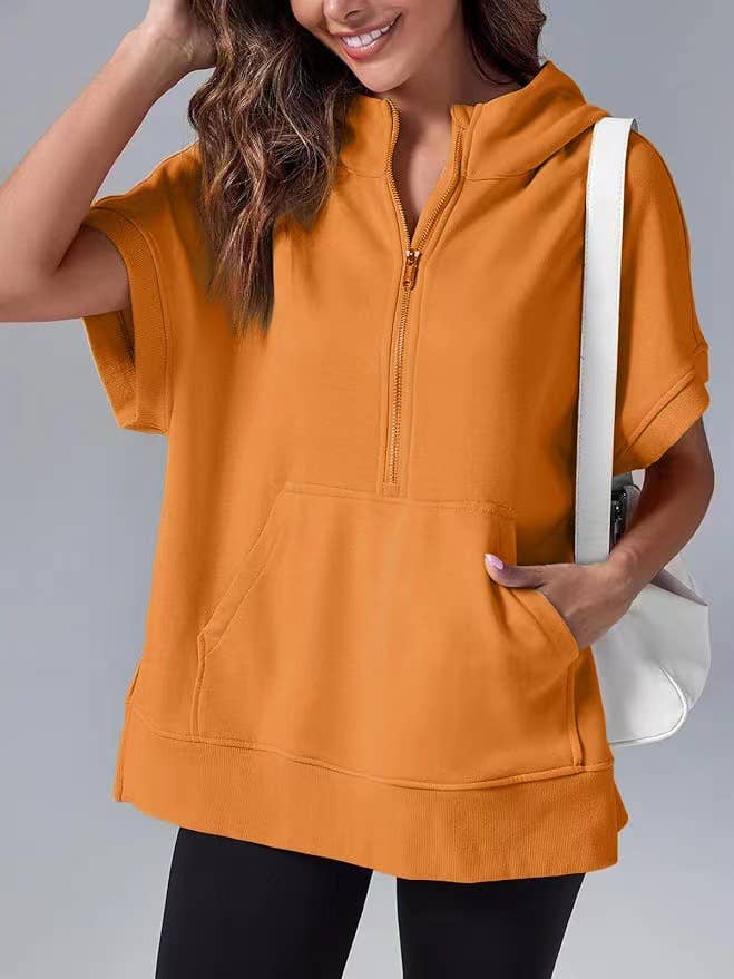 Laidback half zip short sleeve oversized Sweatshirts