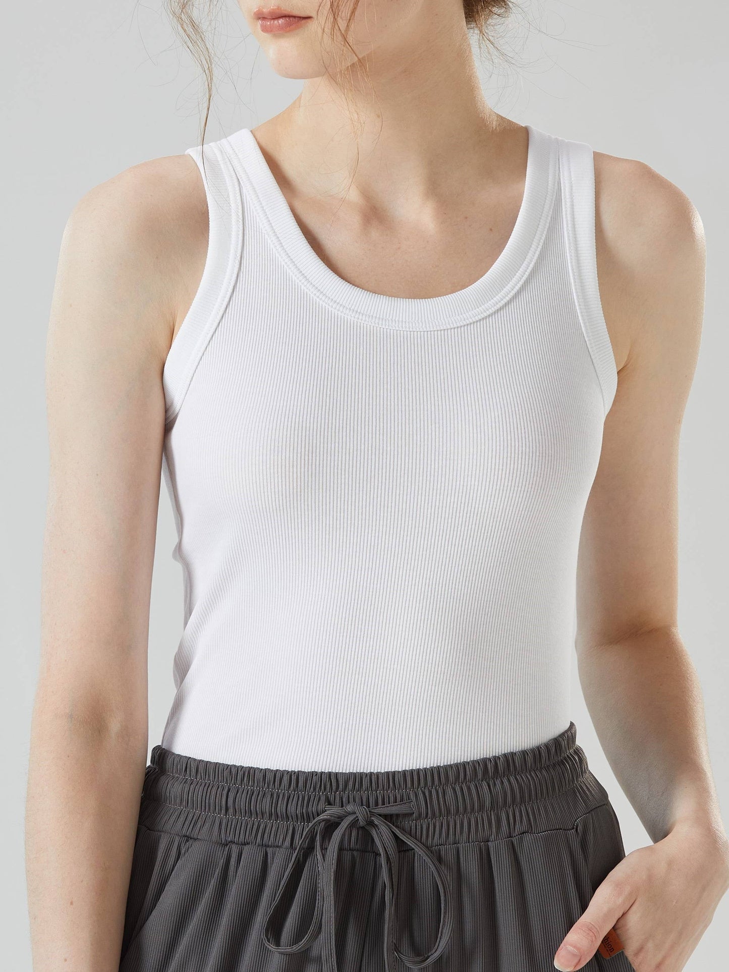 Base cotton round neck rib knit basic white tank top