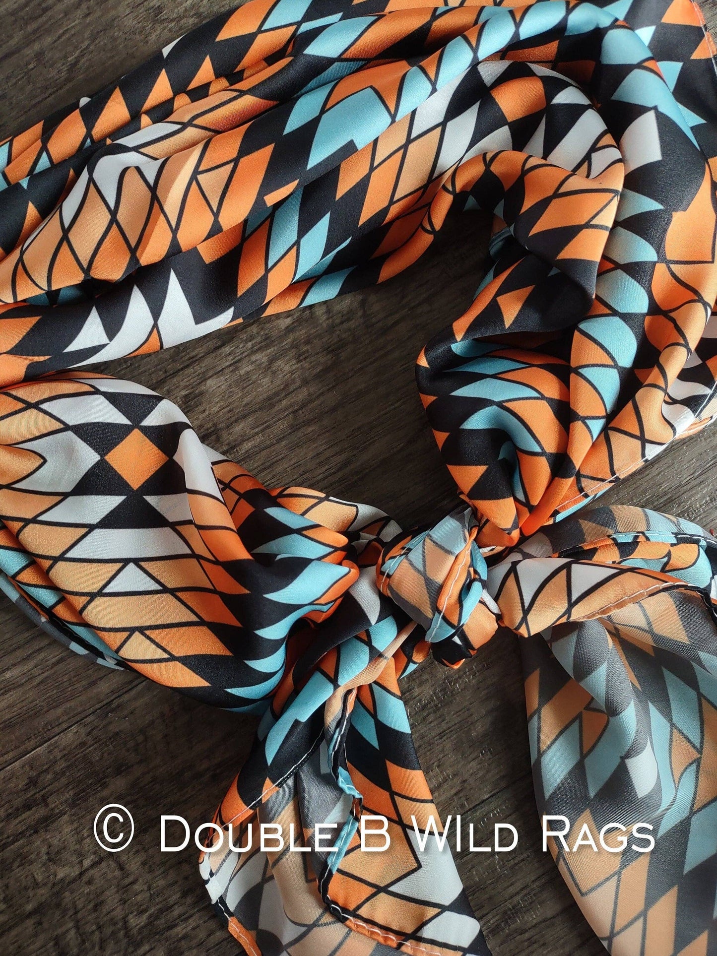 Wild Rag AZTEC 1010 Orange Light Blue and Black southwest Cowboy Western Neck Scarf Bandanna by Double B Wild Rags