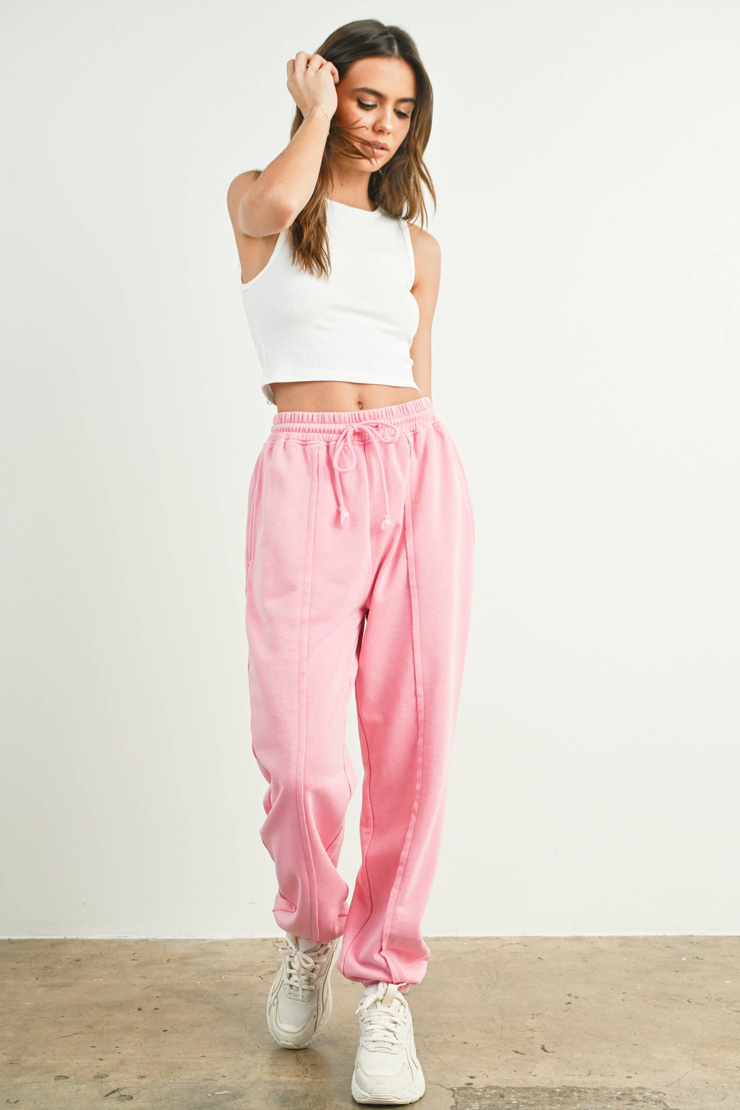 Washed French Terry Drawstring Jogger Pants - BMP7280